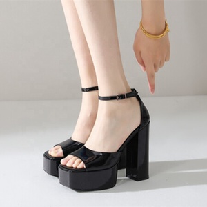 Latest Trendy Open Toe Platform Shoes Summer Pumps Ankle Buckle Strap <b>Sandals</b> for Women Solid 2022 Wholesale - Product Image 2