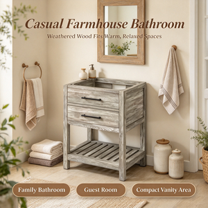 Mueble de Baño con Lavabo Doble de Madera Maciza Gris Envejecido, Mueble Independiente con Estante de Listones - Product Image 4