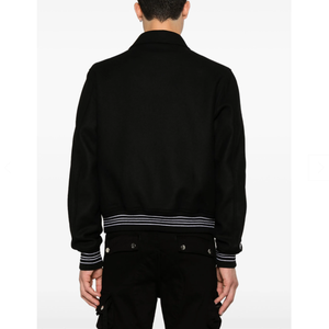 LEDUO OSM Giacca Bomber Nera in Cotone con Colletto Piatto, Dettaglio Patch sulle Maniche, Bordo a Righe e Orlo Dritto per Uomo - Product Image 2