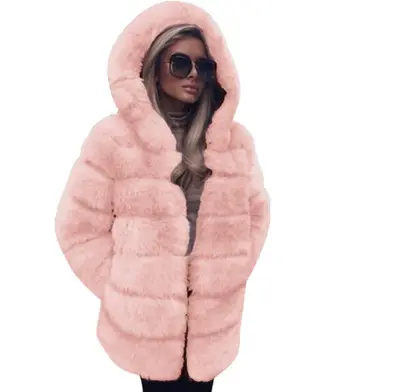 Hot Sale Winter Ladies Long Sleeve Hooded Mink Fur Europe Style Coat Collar Fox Fur Europe Style Coat Plus Size Wholesale Women