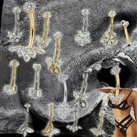 Piercing de nombril en titane G23 ASTM F136 plaqué or avec zircon taille princesse 10 mm pour mariages, fiançailles et fêtes