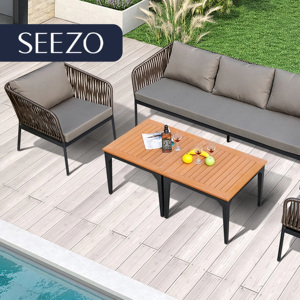 <span class=keywords><strong>Conjunto</strong></span> de Muebles de Jardín de 4 Piezas con Sofá de Aluminio y <span class=keywords><strong>Mesa</strong></span> de WPC, para Patio, Villa, Hotel, con Cuerdas Tejidas - Product Image 5