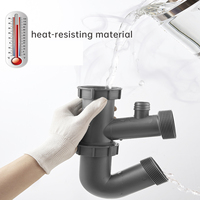 Siphon 304 acier inoxydable évier de cuisine Double bol Siphon tuyau de vidange Flexible Double têtes évier de cuisine passoire à déchets