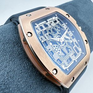 Montre chronographe en titane doré de forme tonneau, miroir en cristal de saphir multi-niveaux, mouvement ultra-fin, montre pour homme - Product Image 3