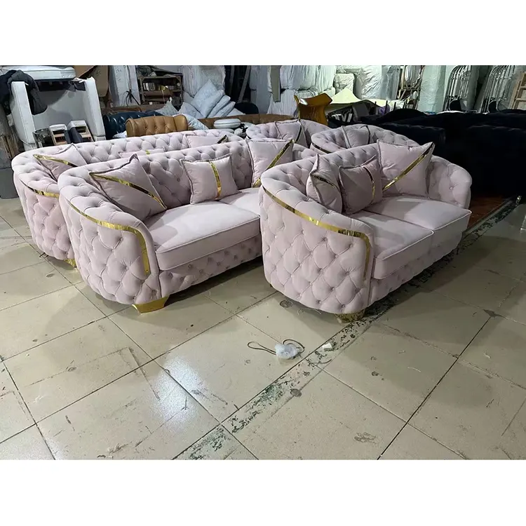 Luxury Chesterfield Velvet Fabric Sofa living room furniture sofa set sectional couches pieces design