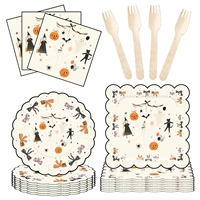 Ensemble de vaisselle en papier personnalisé pour Halloween, thème toile d'araignée, assiettes, gobelets, serviettes, impression de logo OEM pour les marques de fournitures de fête
