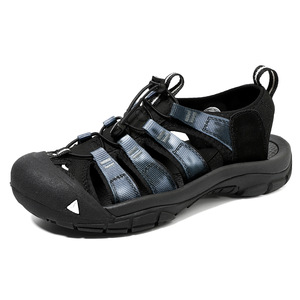 Sandales d'extérieur noires avec empeigne en textile respirant, semelle extérieure en caoutchouc, semelle intermédiaire en EVA, design à bout ouvert, tongs d'été pour hommes - Product Image 6