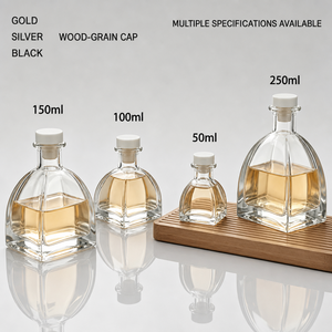 Bouteille diffuseur à roseaux en verre transparent avec logo personnalisé, 50ml, 100ml, 150ml, 250ml, vide, pour parfum d'ambiance, avec bouchon effet bois - Product Image 5