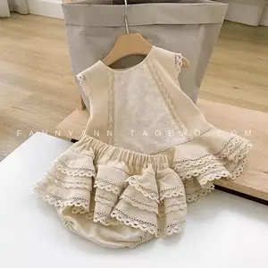 2021 Hot Style Infant Clothing Summer Beautiful Lace Sleeveless Shorts Two Pieces Sets Baby Girls Clothing