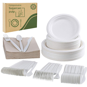 100 compostables Jetables biodégradables canne à sucre bagasse alimentaire plaques plateau bol et de <span class=keywords><strong>vaisselle</strong></span> <span class=keywords><strong>vaisselle</strong></span> ensemble pour la fête de mariage - Product Image 4