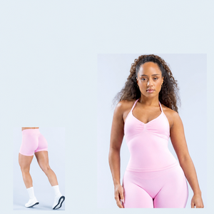Top lungo con spalline DYFE Impact rosa chiaro + pantaloncini |   Set da Allenamento 2 Pezzi - Product Image 1