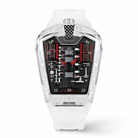 Reloj Deportivo Transparente para Hombre de 45 mm con Cristal Mineral Reforzado, Correa de Silicona, Movimiento de Cuarzo, Elegante, para Uso Diario y de Negocios, Acrílico