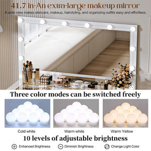 Table de toilette avec miroir LED, gain de place, 46,5 pouces, 11 tiroirs, coiffeuse, rangement et station de charge cachée - Product Image 4