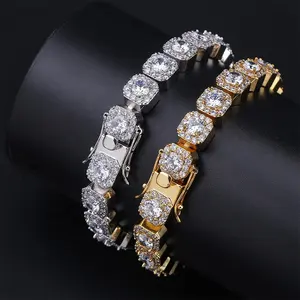 10M 7in HipHopกำไลข้อมือGold Iced Out Micro Pave Cubic Zircon Chainทองแดงสร้อยข้อมือมิตรภาพสร้อยข้อมือ