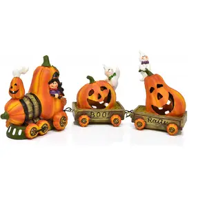 Polyresin/Nhựa Halloween Trang Trí Bí Ngô 3-Mảnh Nhỏ Đặt Đá Nhựa Bức Tượng Nhỏ Đối Với Văn Phòng Bàn Kệ Nhà Bếp Lớp Áo