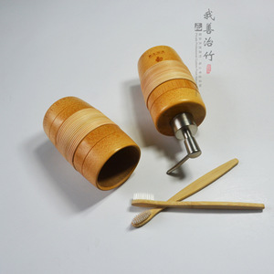 Bamboo Toothbrush Holder And Soap Dispenser Set Round Eco Friendly Household Bathroom Supplies - Product Image 4