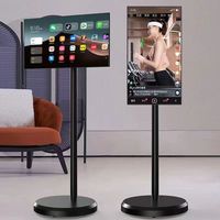 Monitor de TV LED LCD Inteligente con Pantalla Táctil de 15.6 Pulgadas, Portátil, Móvil, con Soporte de Piso Inalámbrico, Blanco, Full HD, para Educación al Aire Libre, 1 Año de Garantía