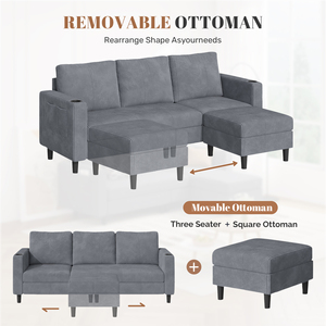 Canapé-lit convertible moderne et extensible avec rembourrage en mousse et fonction massage, revêtement en lin, idéal pour centres commerciaux et écoles, aucun assemblage requis - Product Image 4