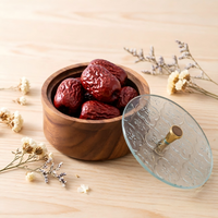 Walnussholz Runde Schale Obstbox Massivholz Snackbehälter Holzschüssel mit Glasdeckel Holztablett Obstteller