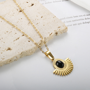 Collar de Moda Bohemio con Colgante de Sol de Piedra de Ónix Negra Chapado en Oro PVD de 18K, Collar <span class=keywords><strong>Grande</strong></span> de Acero Inoxidable para Mujer - Product Image 2