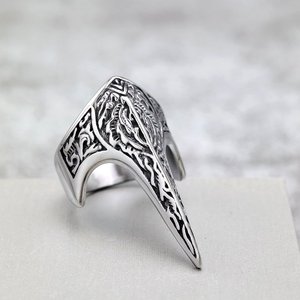 Anillo de hombre de acero inoxidable estilo retro europeo americano, diseño de espiga vikinga con cuervo, estilo hip hop, regalo de joyería. - Product Image 1