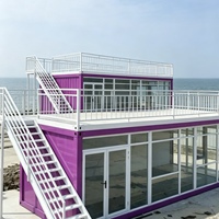 Kiosque de café à double conteneur, food truck, restaurant préfabriqué en forme de L avec terrasse