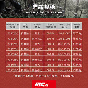 Pneus de vélo pliables Irc 700C 23 25 28C Noir Vintage Marron 60TPI Pneu de vélo de route - Product Image 1