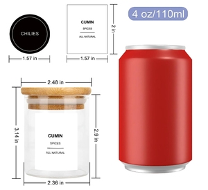 Lujo 4OZ Vidrio Especias Contenedores de almacenamiento de alimentos Azúcar Sal Café Té Frijoles Frascos con tapas de Bambú - Product Image 2