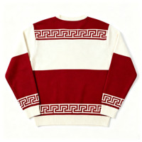 Pull en tricot jacquard surdimensionné de haute qualité, personnalisé, avec bordure géométrique en meander, pour la fraternité, à porter au quotidien