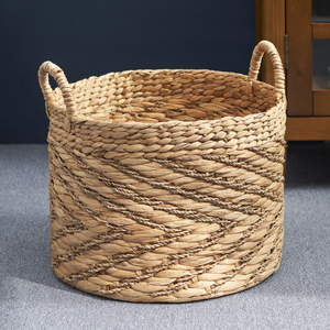 Isidore Round Water Hyacinth Seagrass Woven Basket With Handles 15 X 15 X 11.8 Natural Brown For <b>Clothes</b> Towels <b>Storage</b> - Product Image 2
