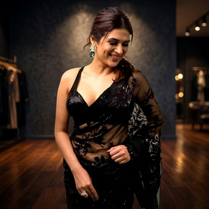 Saree indien NOIR Traditionnel Élégant Bollywood Designer pour un Look Ethnique Chic Bollywood Saree pour les Mariages - Product Image 3