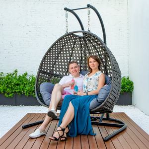 أثاث أرجوحة الفناء الخارجي 2-شخص جذاب في الأماكن المغلقة الروطان مع حامل - Product Image 4