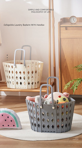 Wholesale Huaxiang Brand Large Wall-Mounted Foldable PP Laundry <strong>Basket</strong> Handles <strong>Hanging</strong> Design Blue/<strong>Grey</strong>/Beige Storage - Product Image 5