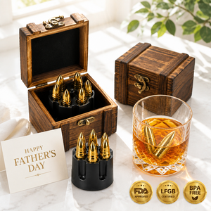 Regalos Únicos para el Día del <span class=keywords><strong>Padre</strong></span>, Piedras de Whisky de Oro Personalizadas de Primera Calidad, Cubitos de Hielo Reutilizables de Acero Inoxidable 304 para Papá, Caja de <span class=keywords><strong>Regalo</strong></span> de Whisky - Product Image 1