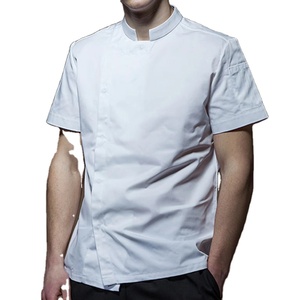 Vêtements <span class=keywords><strong>de</strong></span> chef confortables pour hommes en sergé, couleur unie, col montant, manches courtes, <span class=keywords><strong>tenue</strong></span> <span class=keywords><strong>professionnelle</strong></span> pour la <span class=keywords><strong>cuisine</strong></span>, uniformes <span class=keywords><strong>de</strong></span> bar - Product Image 1