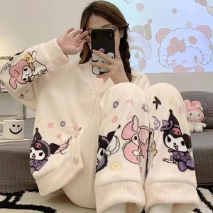 Ensemble de <span class=keywords><strong>pyjama</strong></span> en <span class=keywords><strong>polaire</strong></span> corail pour femmes, automne-hiver, col kimono avec poches, doux, moelleux, chaud, vêtements de <span class=keywords><strong>d</strong></span>étente pour l'<span class=keywords><strong>intérieur</strong></span> et l'extérieur - Product Image 4