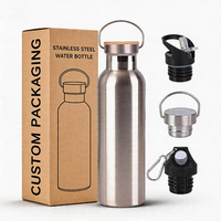 Bouteille d'eau en acier inoxydable écologique avec couvercle en bambou, logo personnalisé, gourde isotherme réutilisable 500 ml 17 oz, bouteille avec bouchon en bois
