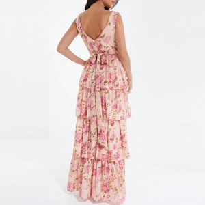 เดรสยาวทรงเอสำหรับฤดูร้อน ผู้หญิง แขนกุด ผ้าทอ ลายดอกพิมพ์ดิจิทัล คอวี เปิดไหล่ โชว์หลัง สไตล์ลำลอง เอวสูง - Product Image 2