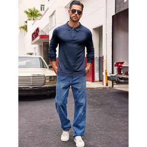 2025 hommes coupe ajustée tricot pour Polo à manches longues quart fermeture éclair pull motif décoration décontracté Golf pull pour l'automne - Product Image 3