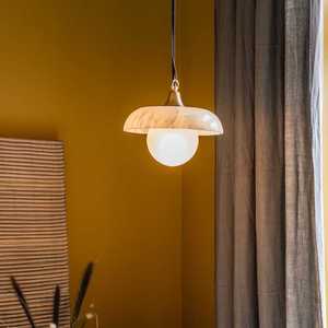 Wabi Sabi Style Single Head Pendant <b>Light</b> Round Led Stone <b>Chandelier</b> For Home Bedroom Entryway Hallway Dining Room - Product Image 1