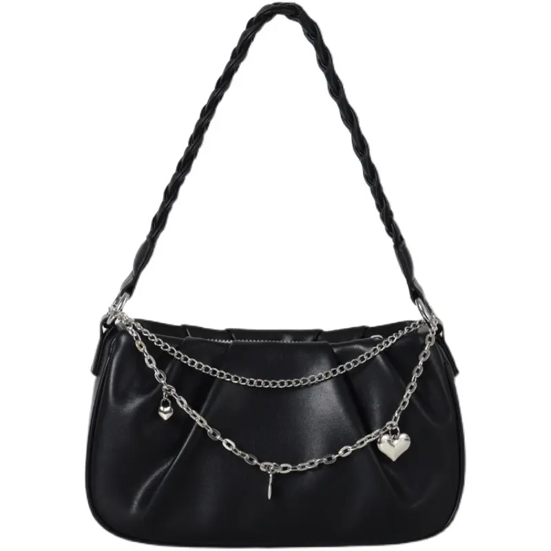 Custom wholesale women ladies black white pu leather mini handbag shoulder cloud bag with handle