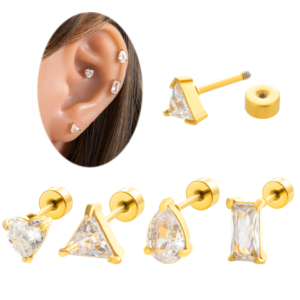<span class=keywords><strong>Orecchini</strong></span> in <span class=keywords><strong>Acciaio</strong></span> <span class=keywords><strong>Chirurgico</strong></span> Hengsen con Zirconi a Forma di Cuore e Quadrato, Gioielli per Piercing Labret, Trago ed Elica - Product Image 1