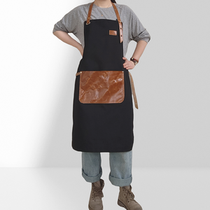 <span class=keywords><strong>Delantal</strong></span> de lona para barbacoa al aire libre con bolsillos de <span class=keywords><strong>cuero</strong></span> genuino y diseño de cuello Halter - Product Image 3