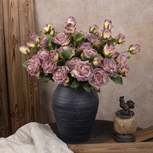 Wholesale French-<b>style</b> Artificial Flower Single 3-<b>head</b> Charred Edge Rose for Wedding New Year Home Living Room Decoration - Product Image 2