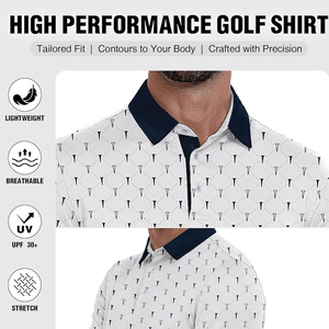 Alto rendimiento verano fresco poliéster Mans moda manga corta rendimiento humedad cuello estampado Golf Polo camisa - Product Image 4