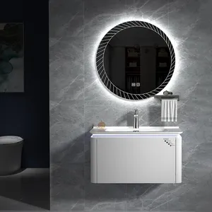 80CM Washroom Vanity Bathroom Storage Mirror Cabinets Led Light Wash Basin Cabinet Set