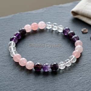 Rozrin Crystals Carved Rose Quartz & Amethyst Gemstone Love Theme Pendant Polished Circle Shape Gujarat Origin - Product Image 3