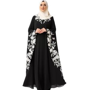 Abbigliamento islamico di alta qualità Ramadan Eid Abayas ricamo floreale stile caftano abiti lunghi musulmani neri Dubai Hijab <span class=keywords><strong>Abaya</strong></span> - Product Image 1