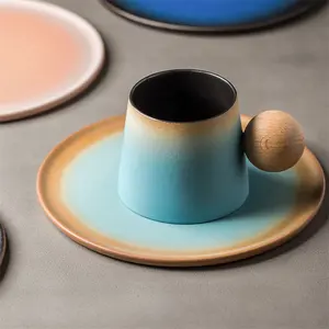 Harmoy Tasse à latte créative et moderne en céramique, ensemble de soucoupes, poignée, petite tasse de petit-déjeuner au lait exquise