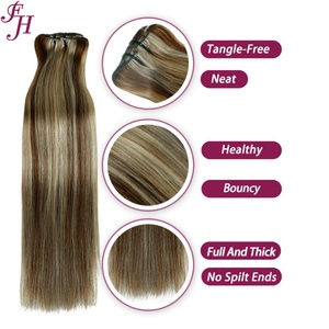 Extensions de cheveux humains à clips sans couture double épaisseur FH Wholesale, 100 % cheveux russes Remy, lot à clips - Product Image 3